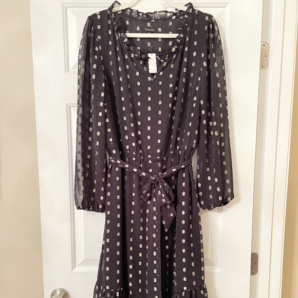Talbots Dresses & Skirts - Talbots Dress - All Over Metallic Thread Design with Sheer Sleeves